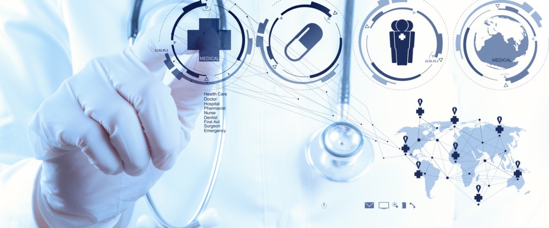 Medicine doctor hand working with modern computer interface as medical concept