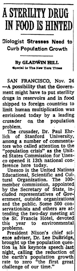 NY Times Sterility Drug in Food is Hinted