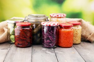 Jars With Variety Of Pickled Vegetables Preserved Food