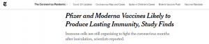 Pfizer and Moderna Vaccine likely to produce lasting Immunity