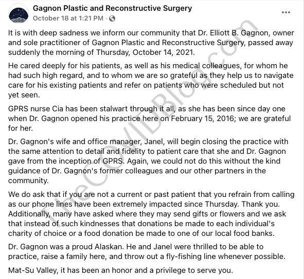 Dr Gagnon dies suddenly
