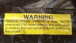 Cigarette warning label in December, 2021